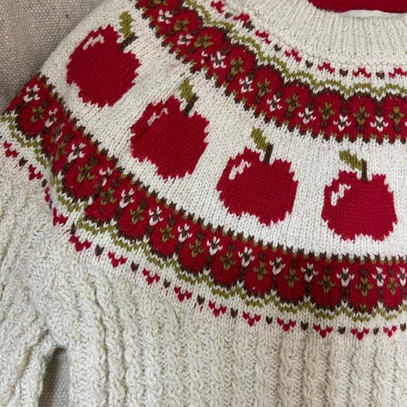 Boutique Little Girls Kids Sweater Small 5 6 Fair Isle Christmas Apple Knit - Picture 6 of 8